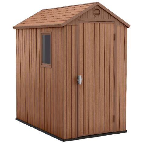Keter – Abri de jardin résine effet bois 125,8x184,5x205 cm – Résistant aux intempéries – Espace de rangement optimal pour outils et équipements