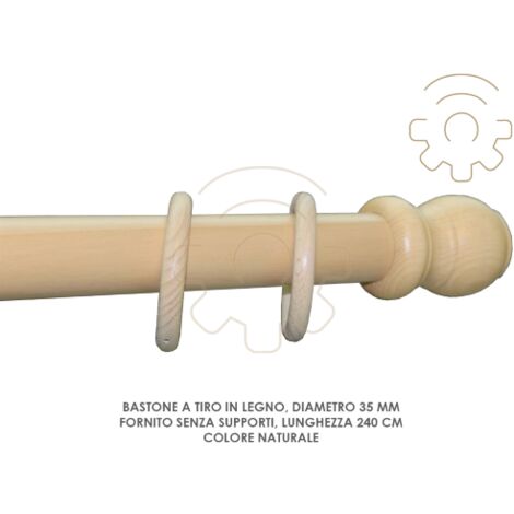 Tige de traction en bois naturel 35 mm longueur 240 cm sans supports (1/2)