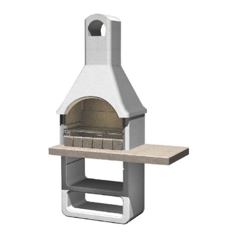 Barbecue en be'ton re'fractaire Santa fe' e'quipe' de foyer "Micronit" avec hotte et grill 125x64x212,5 cm charbon de bois