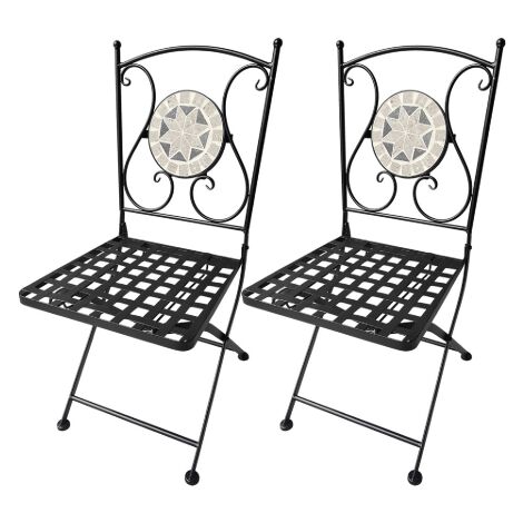 Paire de chaises pliantes en me'tal Aurora avec de'corations en mosaique de pierre sur dossier pour jardin