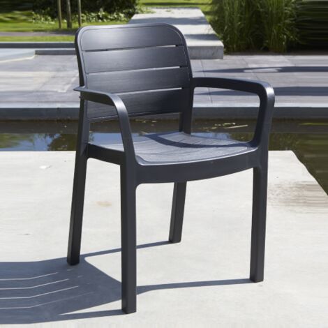 Fauteuil empilable Tisara en re'sine antichoc 58x53x83 cm graphite pour jardin exte'rieur