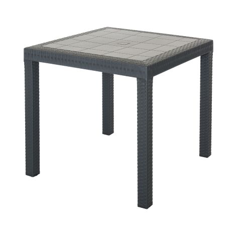 Table Dallas en re'sine antichoc effet polirattan anthracite 80x80x74 cm pour jardin exte'rieur (1/2)
