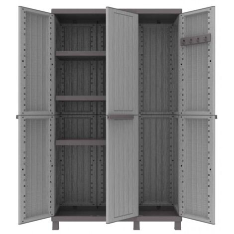 Armoire d'atelier en polypropylène effet bois – 3 portes – Dimensions 102x39x170 cm – Rangement extérieur durable – Terry
