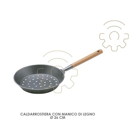 Poêle en châtaignier 26 cm – Manche en bois pour cuisson châtaignes – Finition brillante – Confort et sécurité d'utilisation (1/2)