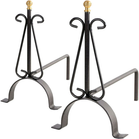 Paire De Chenets Anciens En Fer Forgé Pour Cheminée – Style Traditionnel