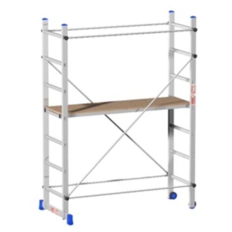 Chafaudage en aluminium 158x80x210 cm – Échafaudage amovible avec plateforme à 145 cm – 2 roues pivotantes pour déplacement facile