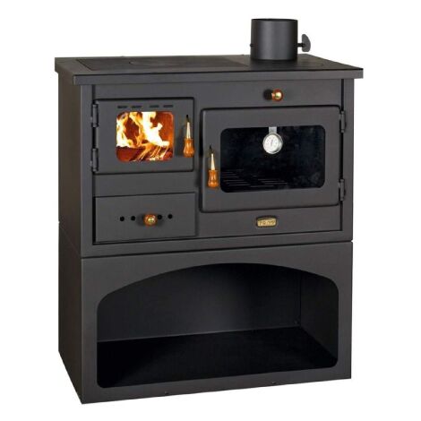 Prity – Poêle à bois avec four 14 kW – Acier émaillé noir – Volume chauffable 305 m³ – Dimensions 75x45x80 cm - NOIR 14 KW