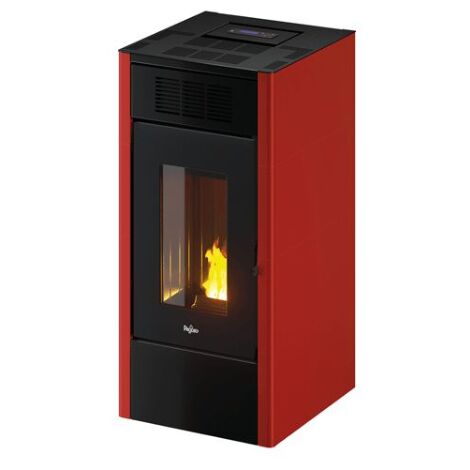 Poele a' granule's Pegaso Saba 14 revetement en me'tal peint rouge 14 kw pour 336 m  ventilation frontale a' 5 vitesses