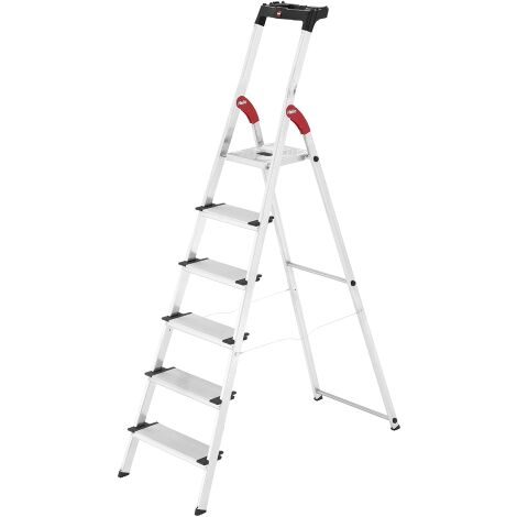 Hailo – Escabeau aluminium 6 marches – Hauteur ciseaux 190 cm – Marches antidérapantes – Idéal pour travaux domestiques
