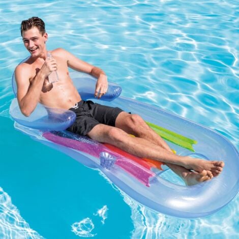 Intex 58802EU matelas gonflable fauteuil King Cool en Pvc 160x85 cm coussin de dossier et accoudoirs inte'gre's avec boite a' lunch adapte' a' la mer, a' la piscine et au lac