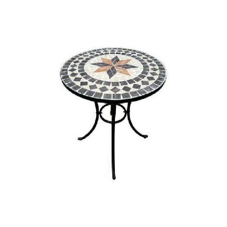 Domus – Table de jardin mosaïque 60x70cm – Structure en fer peint – Surface en pierre – Élégante pour terrasses et balcons - cm60x70h