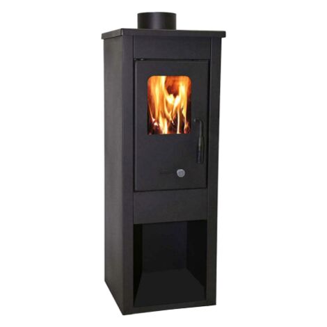 Poêle à bois Era 7 kW – Acier peint noir – 6 briques réfractaires – Évacuation des fumées 130 mm – Pour espaces jusqu'à 167 m² – Milo Srl