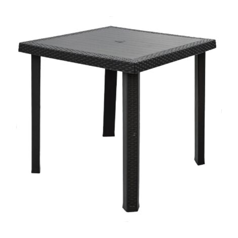 Table Figaro en re'sine antichoc anthracite effet rotin sans croix 80x80x72 cm pour jardin exte'rieur