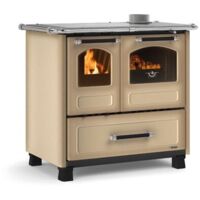 Nordica – Poêle à bois de cuisine 7,5 kW – Revêtement extérieur en acier porcelaine – Longueur max de bûche 215 mm – Couleur cappuccino