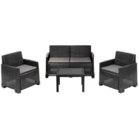 Salon de jardin Iseo 1 canape' 2 fauteuils et 1 table en rotin graphite pour inte'rieur et exte'rieur