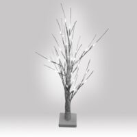 Sapin de Noel de'coratif a' piles avec 32 lumie'res LED blanc glace hauteur 60 cm piles incluses pour une utilisation inte'rieure et exte'rieure
