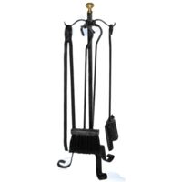 Set of 4 Smooth Wrought Iron Fireplace Tools 67cm H Stove Fireplace Accessories