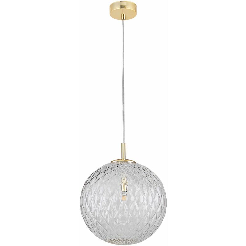 Lampada a sospensione con paralume a sfera in vetro Ø 30 cm in oro  regolabile