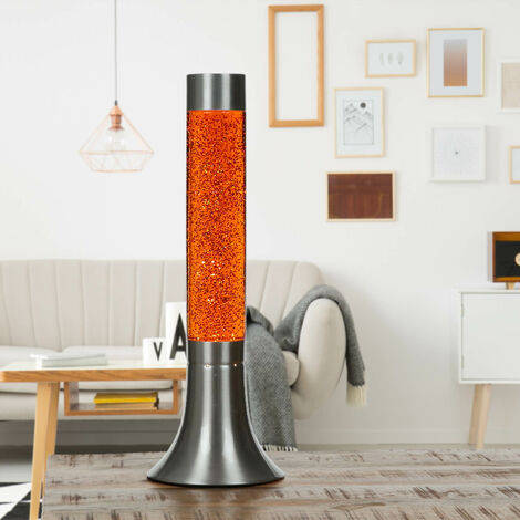 Lampada Lava design vintage rotonda con liquido glitterato arancione A:38cm  idea regalo per feste