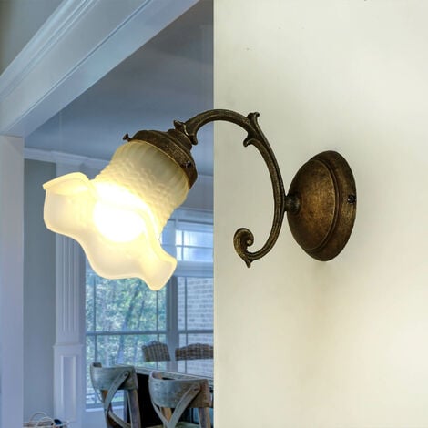 Lampada da parete per interni con paralume dal design floreale in vetro di  color bianco stile vintage Ricciolo