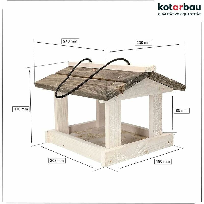 KOTARBAU Mangeoire Oiseaux XL Bois Brûlé - Grande Capacités + 0,5 Kg Nourriture Offerte - Résistante Intempéries