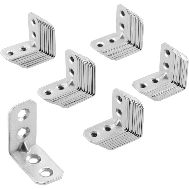 KOTARBAU Connecteurs coudés 30 x 30 x 16 x 2 mm avec nervure en acier - Trous de montage - Connecteurs de meubles galvanisés pour charge lourde - Connecteur à bois (50)