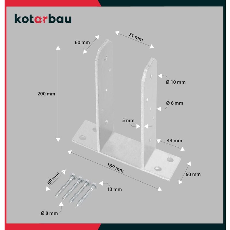 KOTARBAU® Support de Poteau à Visser en Forme U 120 – 160 mm Pied