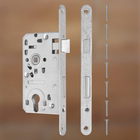 KOTARBAU® Serrure à Larder 72/55 mm DIN Droite à Cylindre Profilé et Cadre Tubulaire avec Contre-Plaque Acier Galvanisé Inoxydable Serrure Porte Entree Serrure a Encastrer