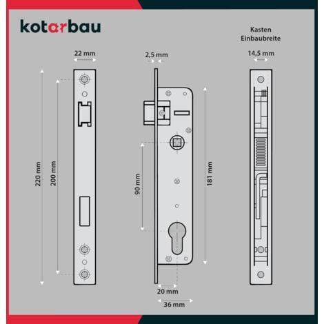 KOTARBAU Serrure à larder 90/20 mm, DIN droite et gauche, pour porte, à cylindre profilé et à cadre tubulaire, avec contre-plaque, en acier galvanisé, de qualité supérieure, inoxydable