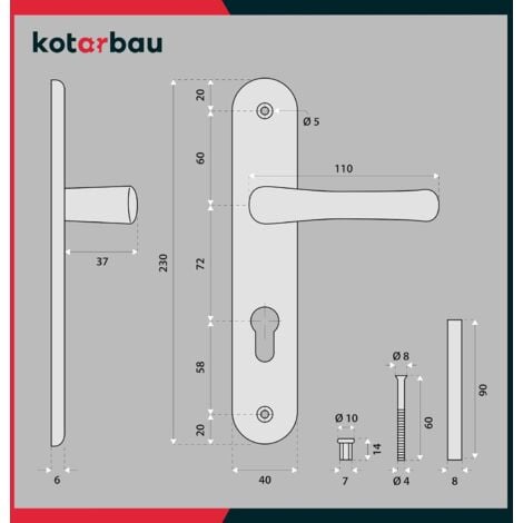 Kotarbau® - Garniture de porte - 72 mm - En aluminium - Montage à gauche et à droite - Cuivre - Idéale pour cylindre profilé ou porte de chambre