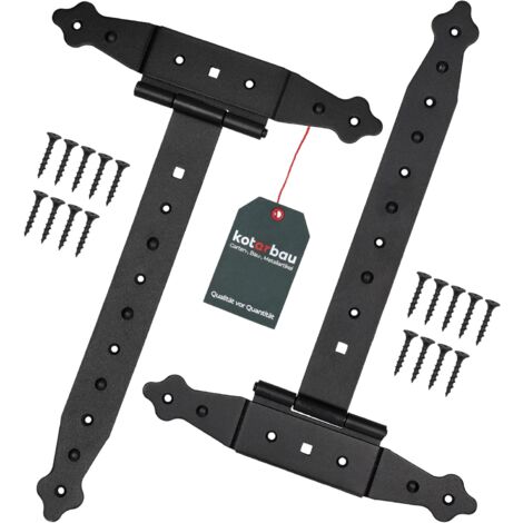 Kotarbau – Lot de 2 charnières en acier 300 mm – Revêtement en poudre noir – Pour portes et portails en bois – Installation extérieure facile