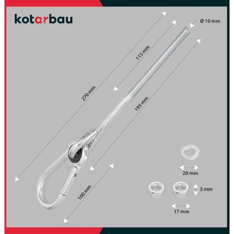 KOTARBAU Lot de 2 crochets de balançoire M10 - Mousqueton - Mousqueton - Galvanisé