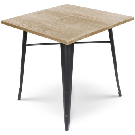 Mesa de estilo industrial en metal negro mate y madera clara - 80x80 cm (1/5)