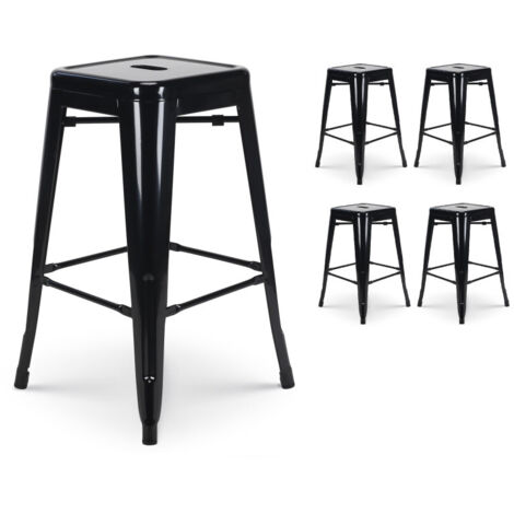 Juego de 4 taburetes de metal negro brillante de estilo industrial - Sin respaldo - Altura 66 cm (1/5)