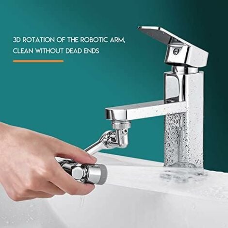 Rallonge de robinet universelle pivotante 1080°, fil extérieur  24mm/0.95inch, buse à bulles ，Accessoire de lavage du visage avec 2 sorties  d'eau