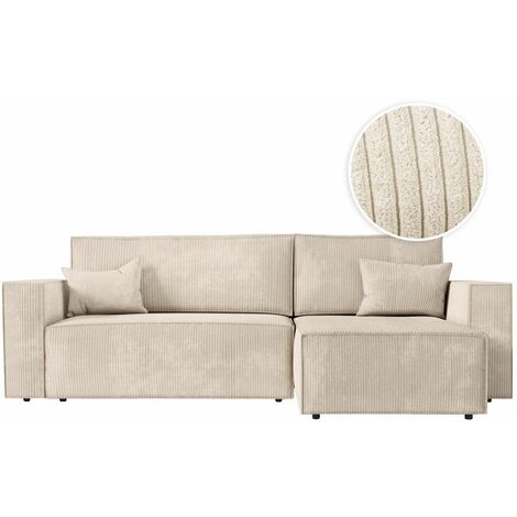 Loungitude – Canapé d'angle convertible réversible avec coffre en velours côtelé – 3 places – Dimensions 269 x 159 x 89 cm – Beige (1/6)