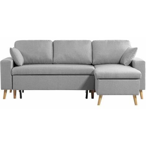 Canapé d'angle MARIA SCANDINAVE Réversible et Convertible - Gris clair (1/5)