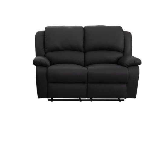 Loungitude – Canapé relax 2 places simili cuir noir – Inclinaison dossier 170° – Repose-pieds relevable – Confort mousse – Dimensions 143 x 93 x 96 cm