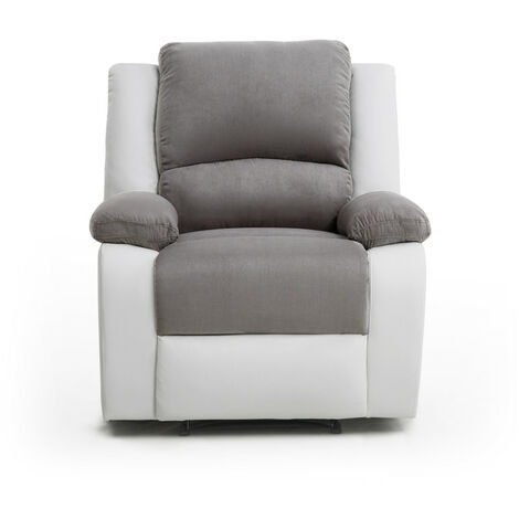 Fauteuil relax 1 place microfibre et simili gris/blanc – Inclinaison 170° – Repose-pieds relevable – Confort optimal – Usinestreet (1/5)
