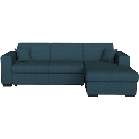 Canapé d'angle FUJI XL convertible avec coffre en tissu - Angle Droit, Bleu pétrole (1/5)