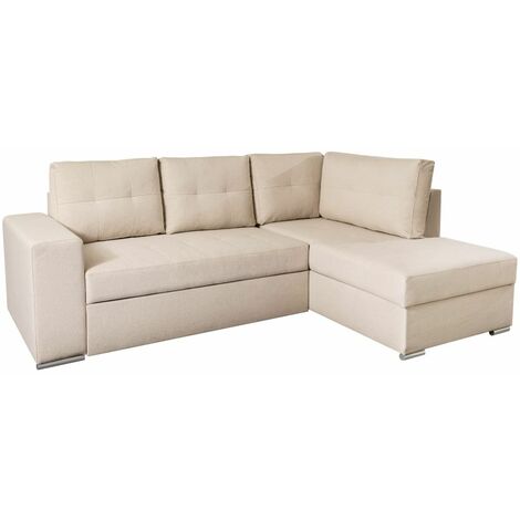 ADEN - Canapé d'angle convertible avec coffre en tissu - Beige - Angle Droit (1/5)