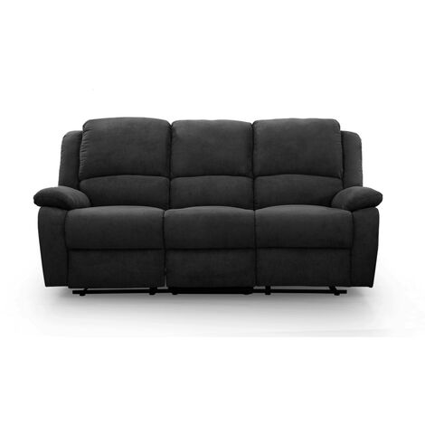 Loungitude – Canapé relaxation 3 places microfibre noir – Inclinaison jusqu'à 170° – Repose-pieds relevable – Dimensions 193 x 93 x 96 cm