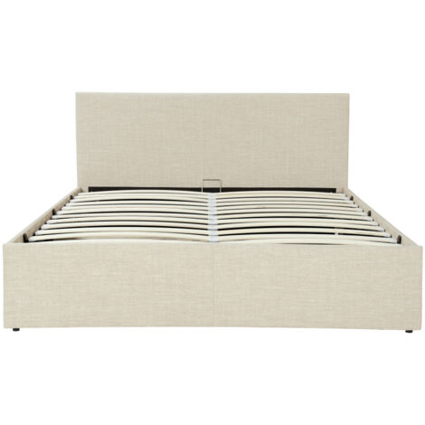 Cadre de lit EDGAR avec sommier relevable à lattes en tissu - Beige, Largeur - 140 cm