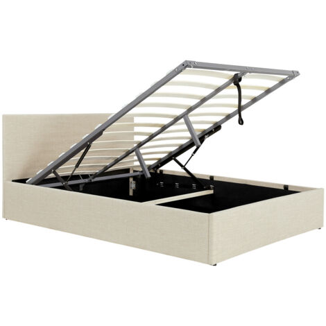 Cadre de lit EDGAR avec sommier relevable à lattes en tissu - Beige, Largeur - 140 cm