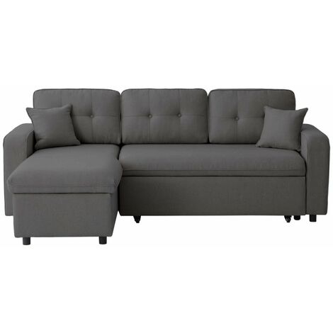 MARIUS - Canapé d'angle convertible réversible en tissu - Gris foncé (1/5)