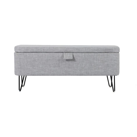 Bout de lit POLY avec coffre de rangement et pieds en métal - Gris clair