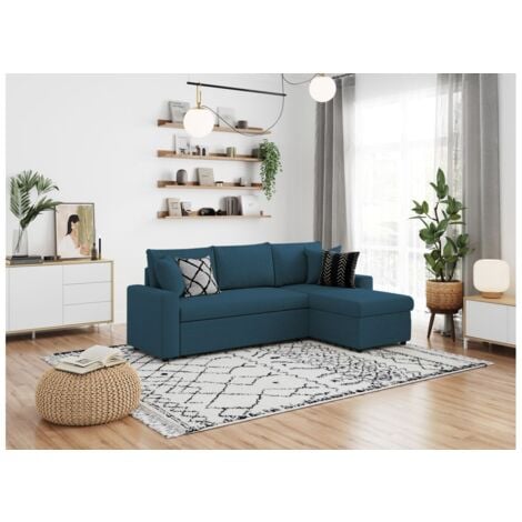 Canapé d'angle MARIA Réversible et Convertible avec Coffre en tissu - Bleu canard