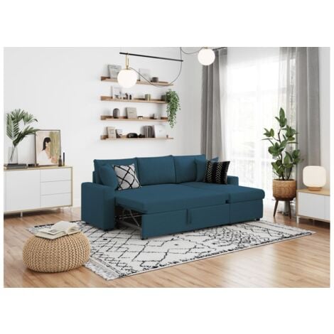 Canapé d'angle MARIA Réversible et Convertible avec Coffre en tissu - Bleu canard