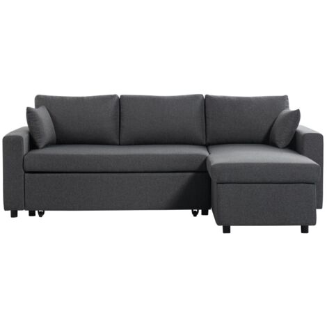 Loungitude – Canapé d'angle convertible réversible avec coffre de rangement – Tissu gris foncé – Dimensions 223x148x81 cm – Couchage 135x195 cm