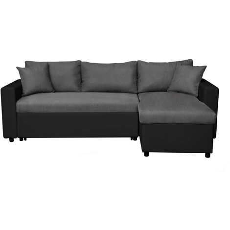 Loungitude – Canapé d'angle convertible réversible avec coffre de rangement – Revêtement simili et microfibre – Dimensions 223x148x81 cm – Couchage 135x195 cm (1/5)